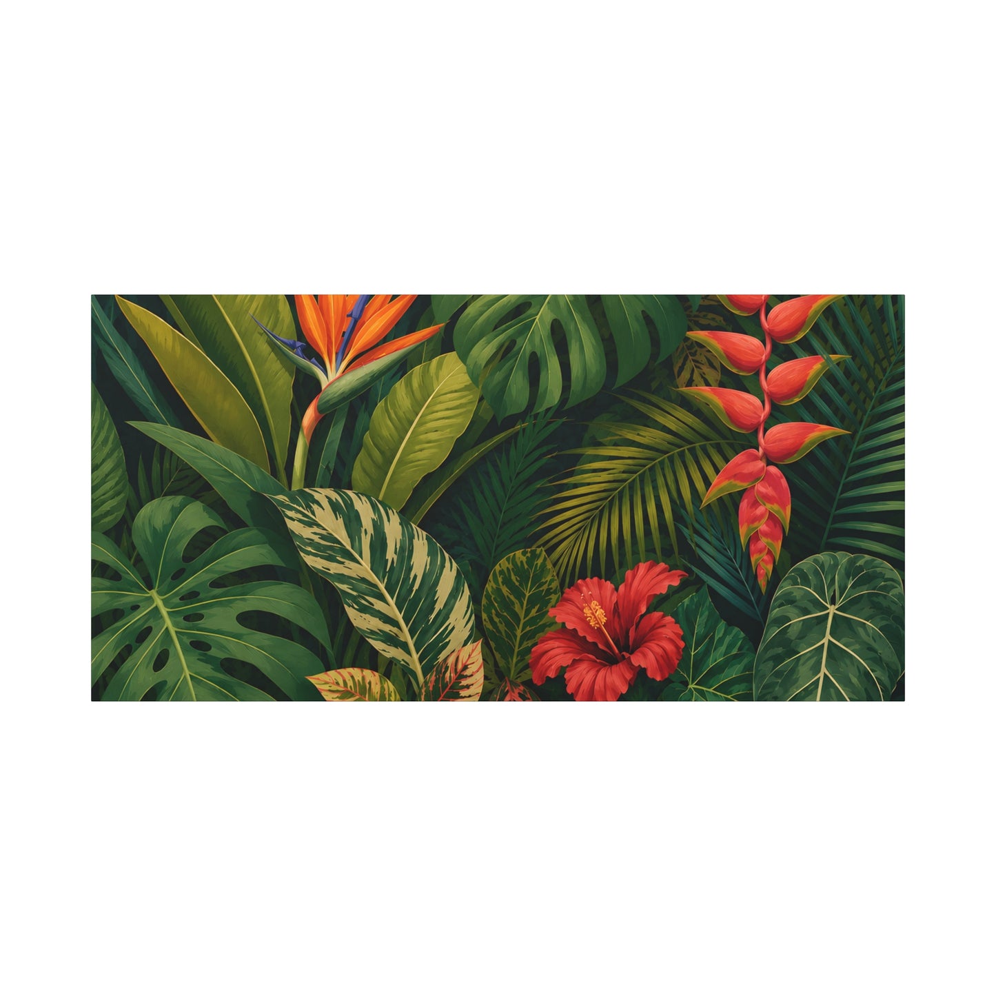 Tropical Leaves Canvas Wall Art — Vibrant Hibiscus & Jungle Botanical Print
