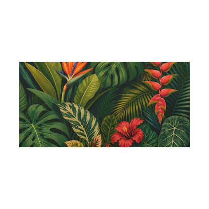 Tropical Leaves Canvas Wall Art — Vibrant Hibiscus & Jungle Botanical Print