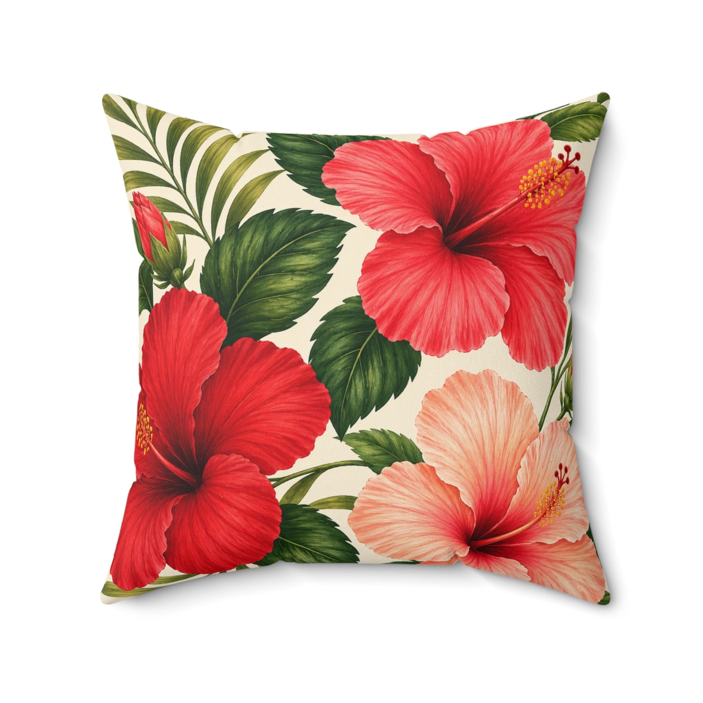 Hibiscus Tropical Throw Pillow — Faux Suede Square Decorative Cushion