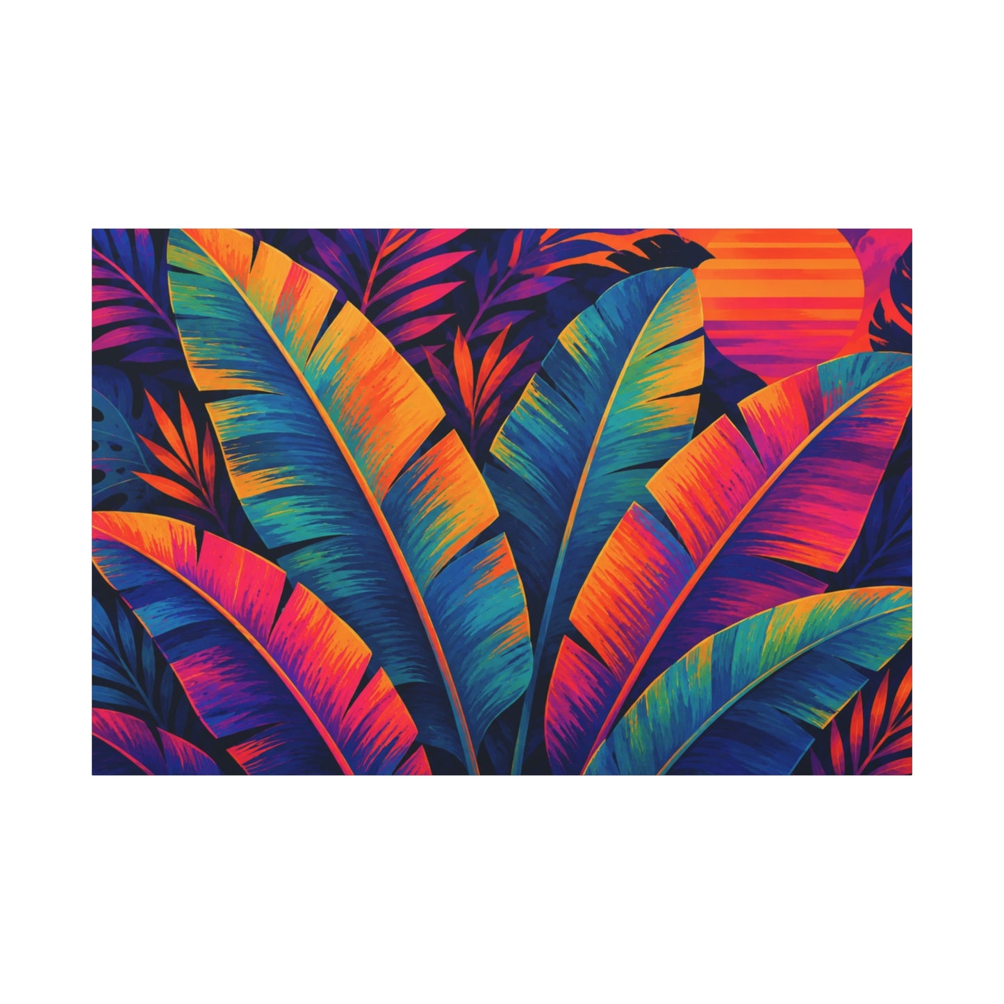 Tropical Sunset Canvas Wall Art - Vibrant Banana Leaf Matte Canvas