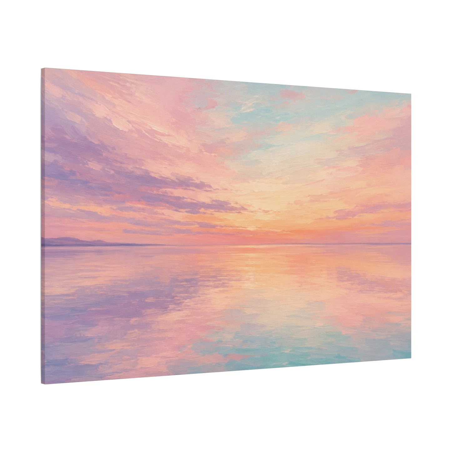 Sunset Sea Reflection Canvas Wall Art — Pastel Beach Sunset Landscape, Stretched 1.25"