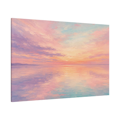 Sunset Sea Reflection Canvas Wall Art — Pastel Beach Sunset Landscape, Stretched 1.25"