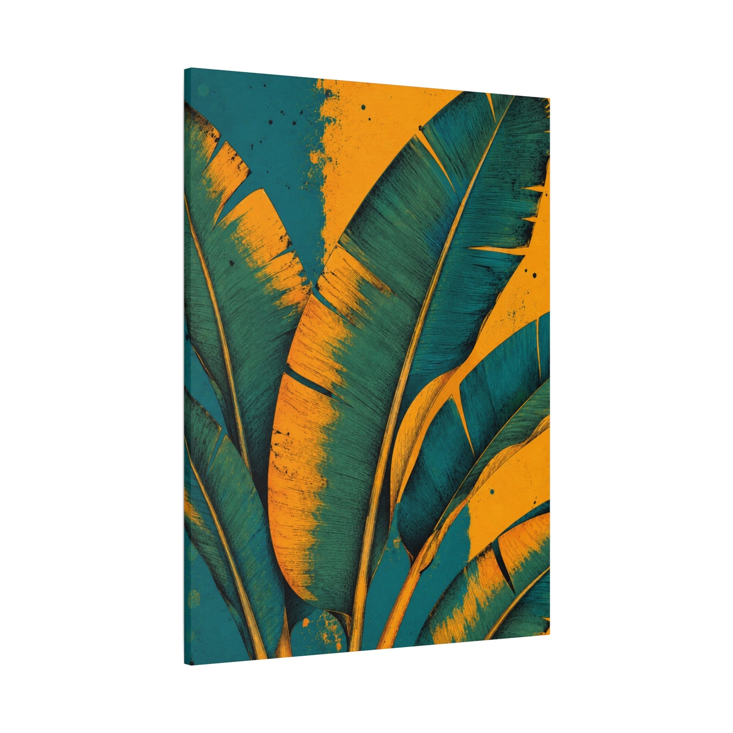 Tropical Banana Leaf Matte Canvas Art – Teal & Mustard Botanical Wall Decor