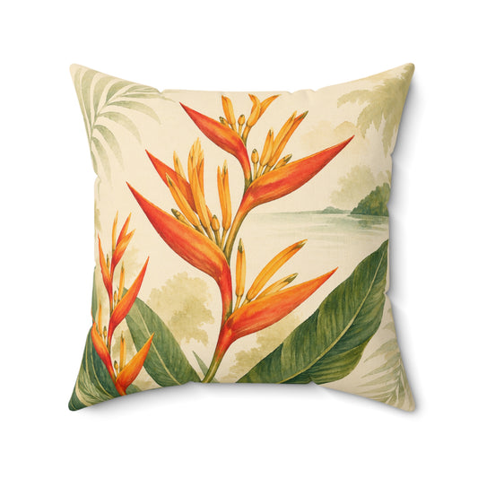 Tropical Heliconia Psittacorum Pillow — Faux Suede Decorative Throw Pillow