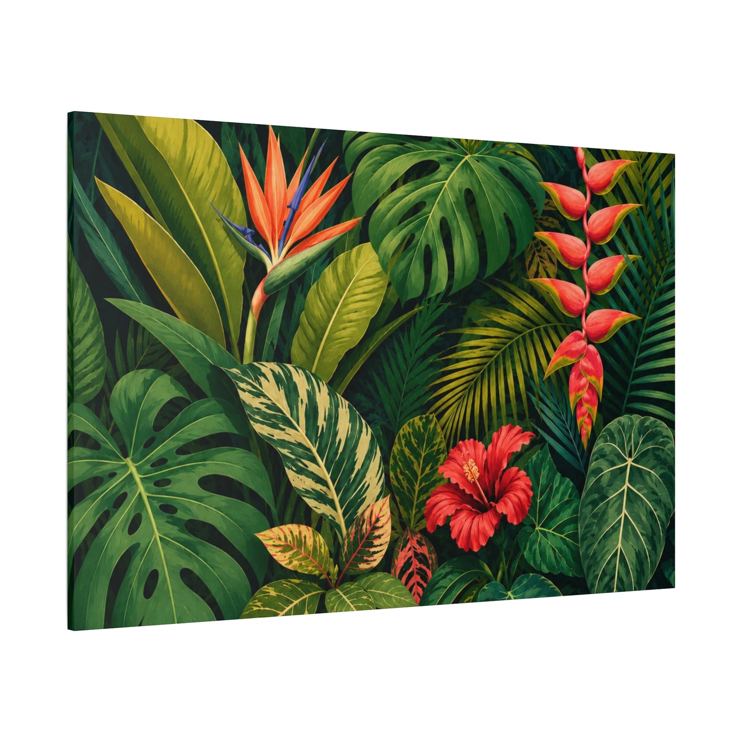 Tropical Leaves Canvas Wall Art — Vibrant Hibiscus & Jungle Botanical Print