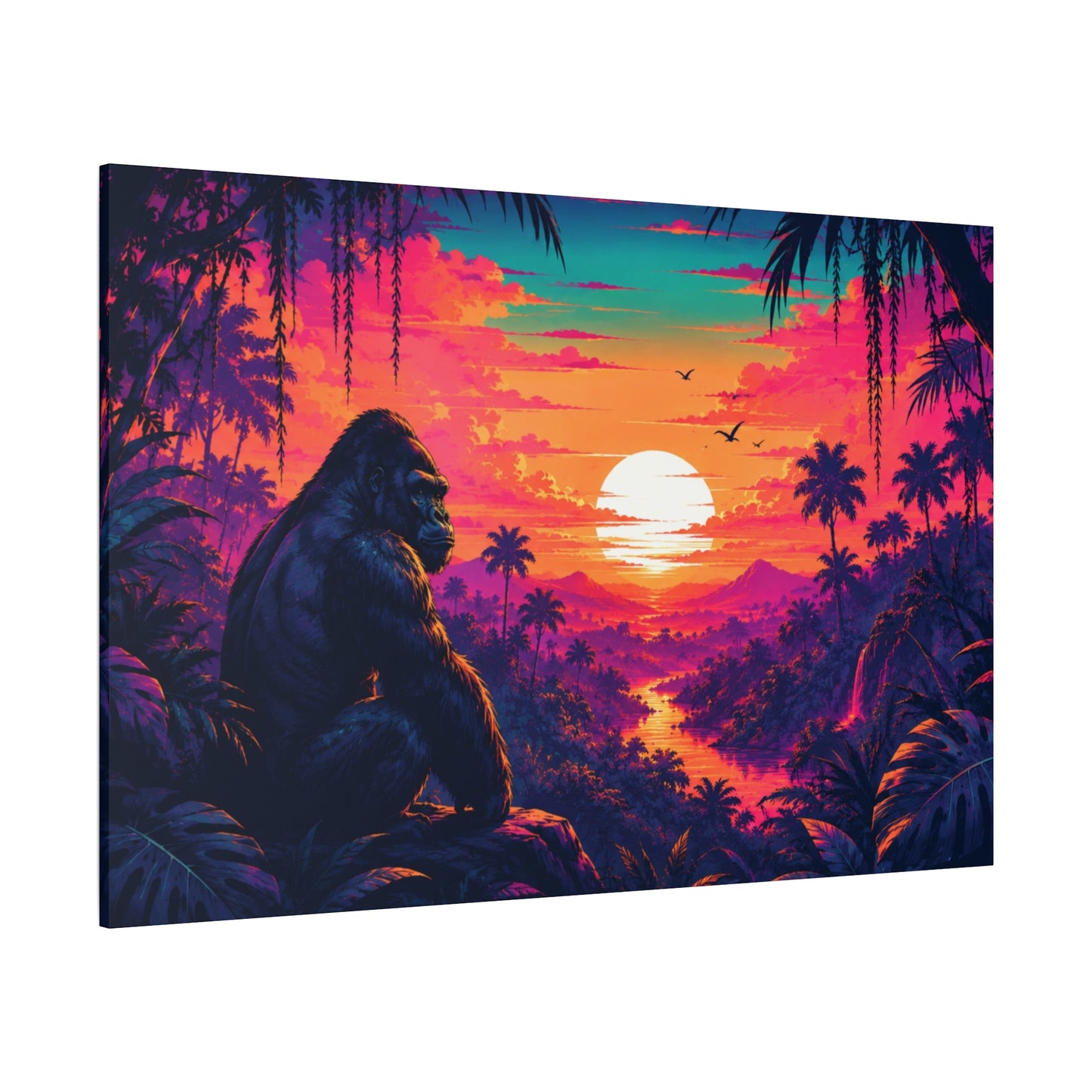 Tropical Sunset Gorilla Matte Canvas Wall Art — Vibrant Jungle Sunset Print, Stretched 1.25"