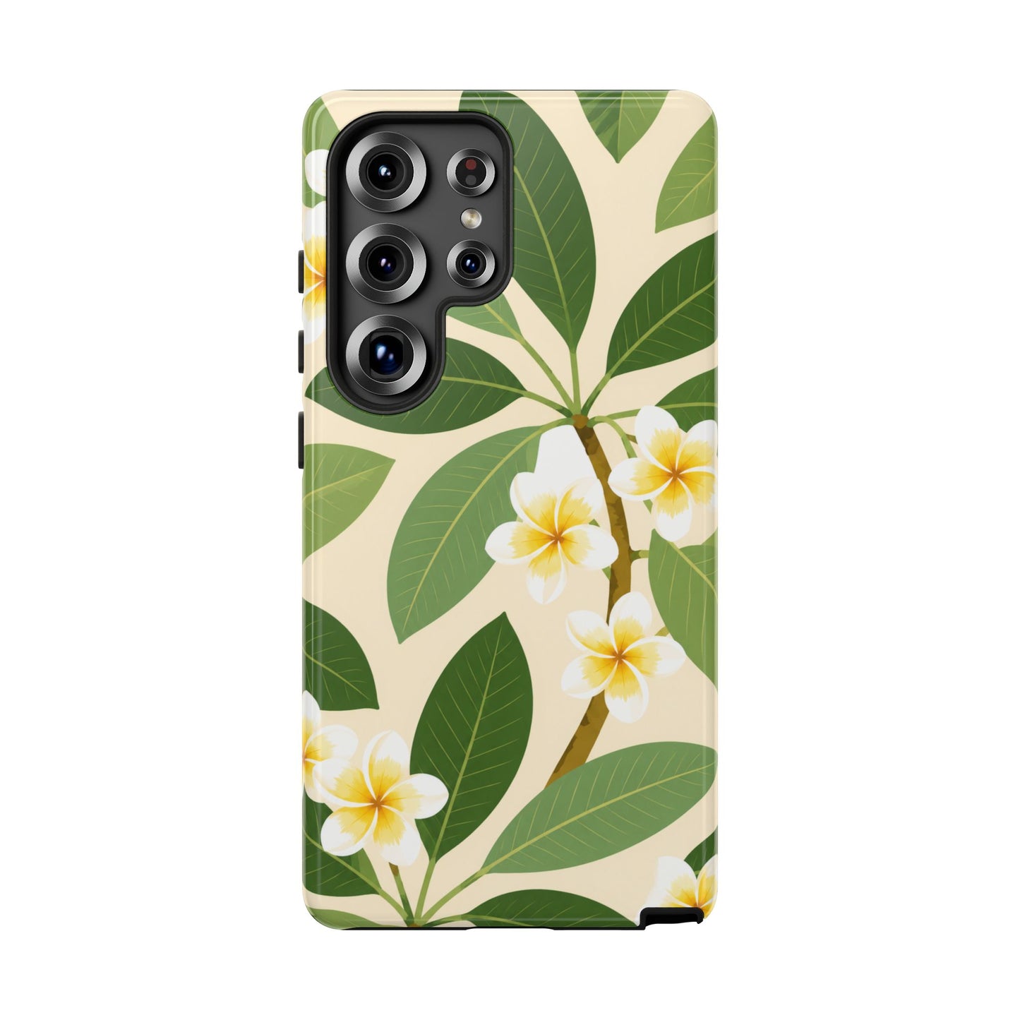 Plumeria Floral Tough Phone Case - Tropical Yellow White Flower Protective Cover