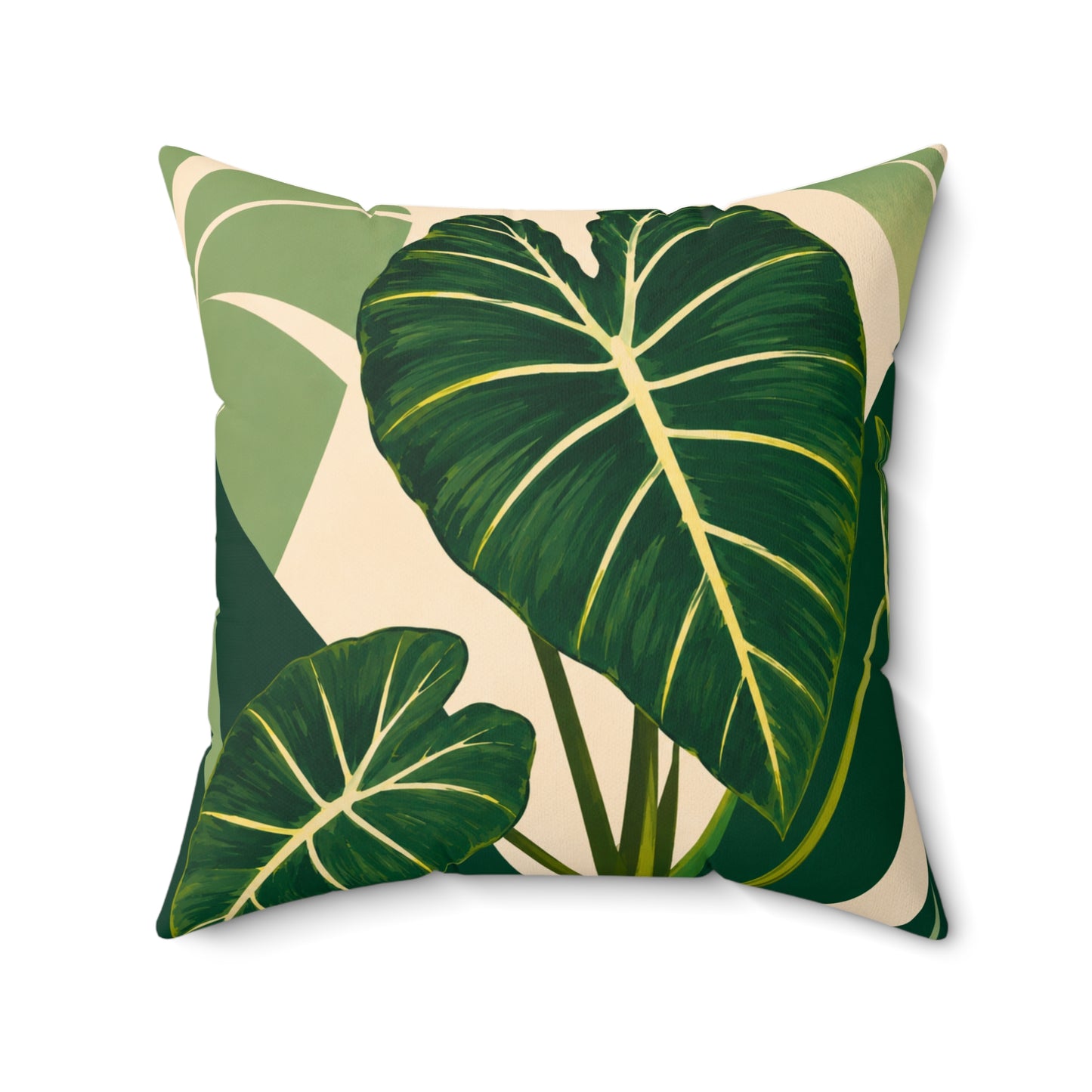 Tropical Alocasia Faux Suede Pillow — Green Leaf Decorative Throw Pillow