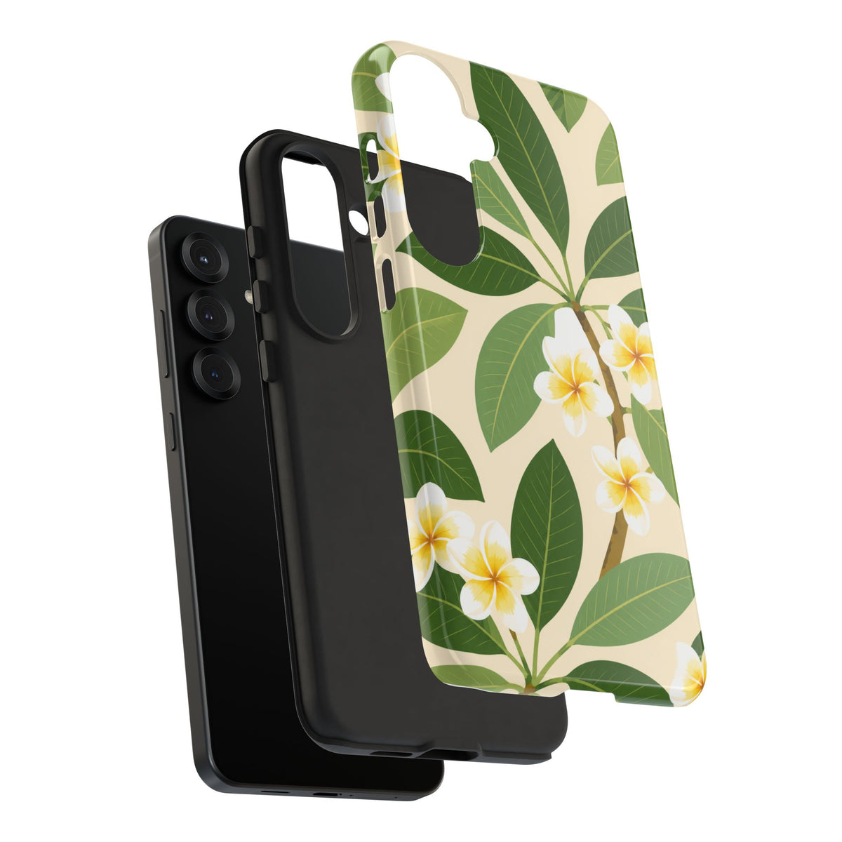 Plumeria Floral Tough Phone Case - Tropical Yellow White Flower Protective Cover