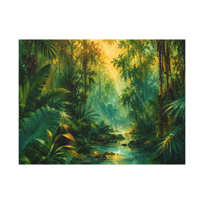 Jungle Sunrise Canvas Print — Lush Tropical Forest Wall Art