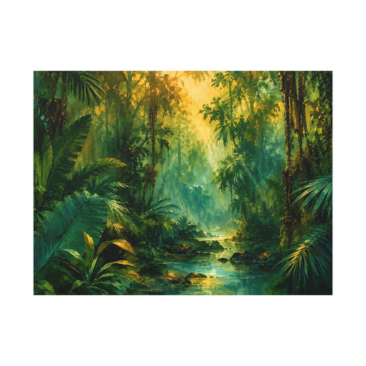 Jungle Sunrise Canvas Print — Lush Tropical Forest Wall Art