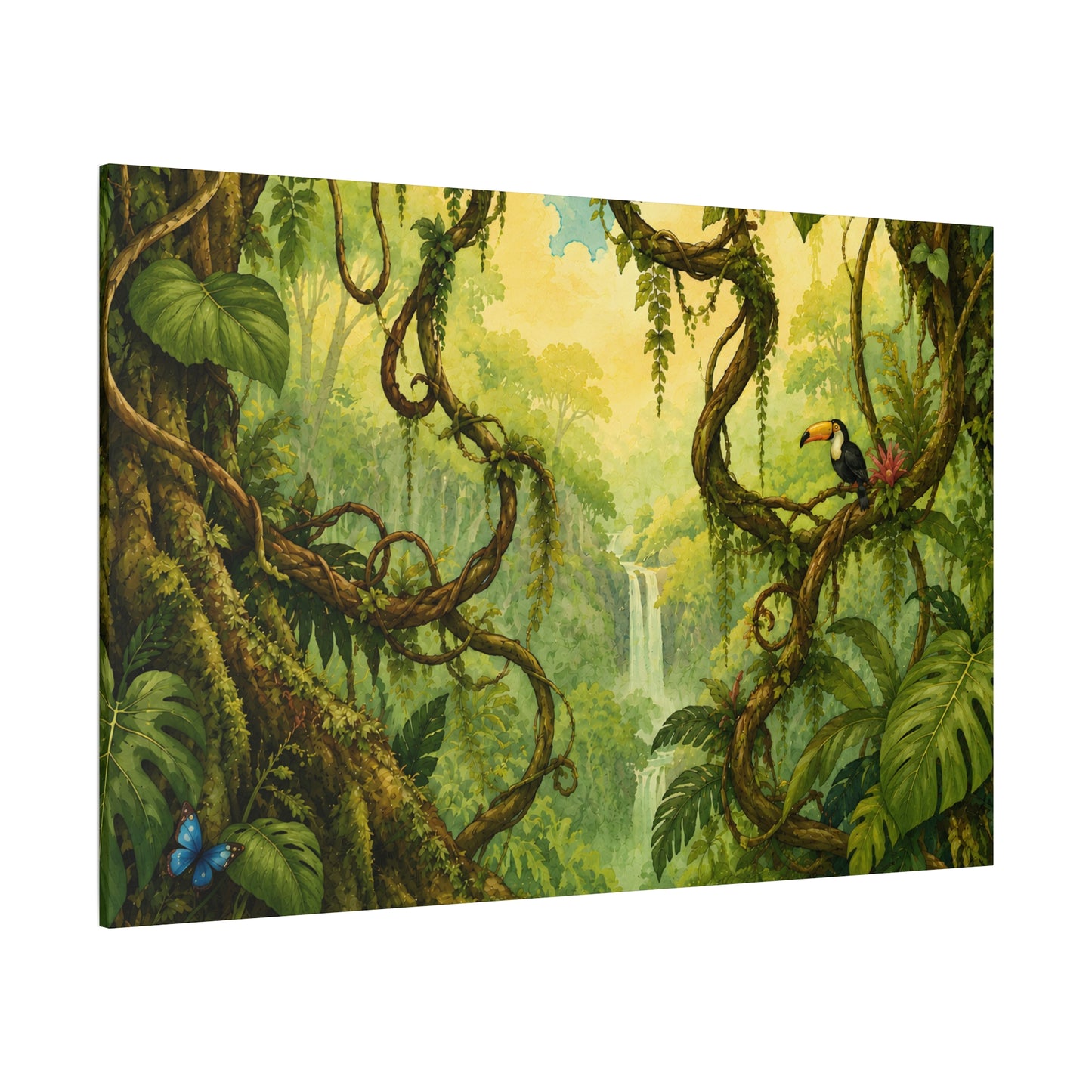 Tropical Jungle Canvas Wall Art — Toucan Waterfall Matte Stretched Print