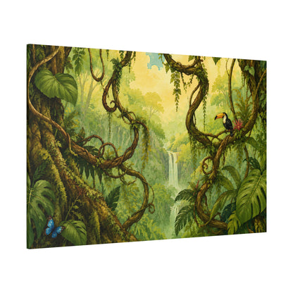 Tropical Jungle Canvas Wall Art — Toucan Waterfall Matte Stretched Print