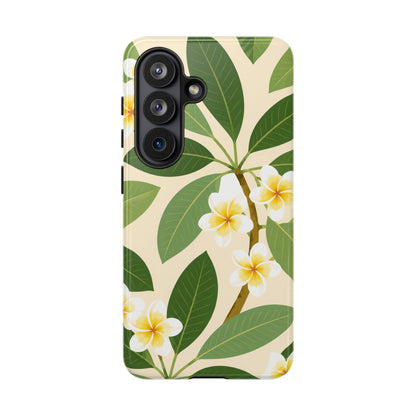 Plumeria Floral Tough Phone Case - Tropical Yellow White Flower Protective Cover