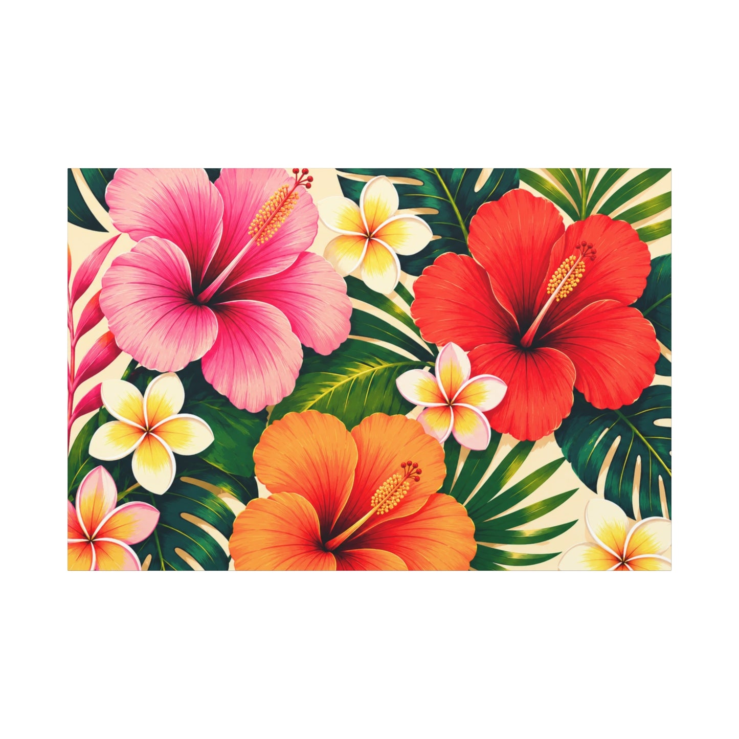 Tropical Hibiscus & Frangipani Canvas Wall Art — Vibrant Floral Matte Stretched Print