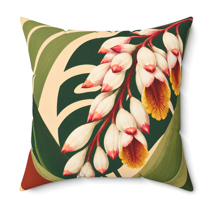 Tropical Floral Pillow — Botanical Ginger Blossom Square Throw Pillow