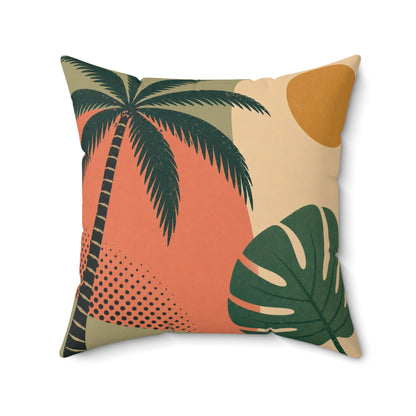 Tropical Palm Faux Suede Pillow — Retro Sunset Palm Tree Decorative Throw Pillow