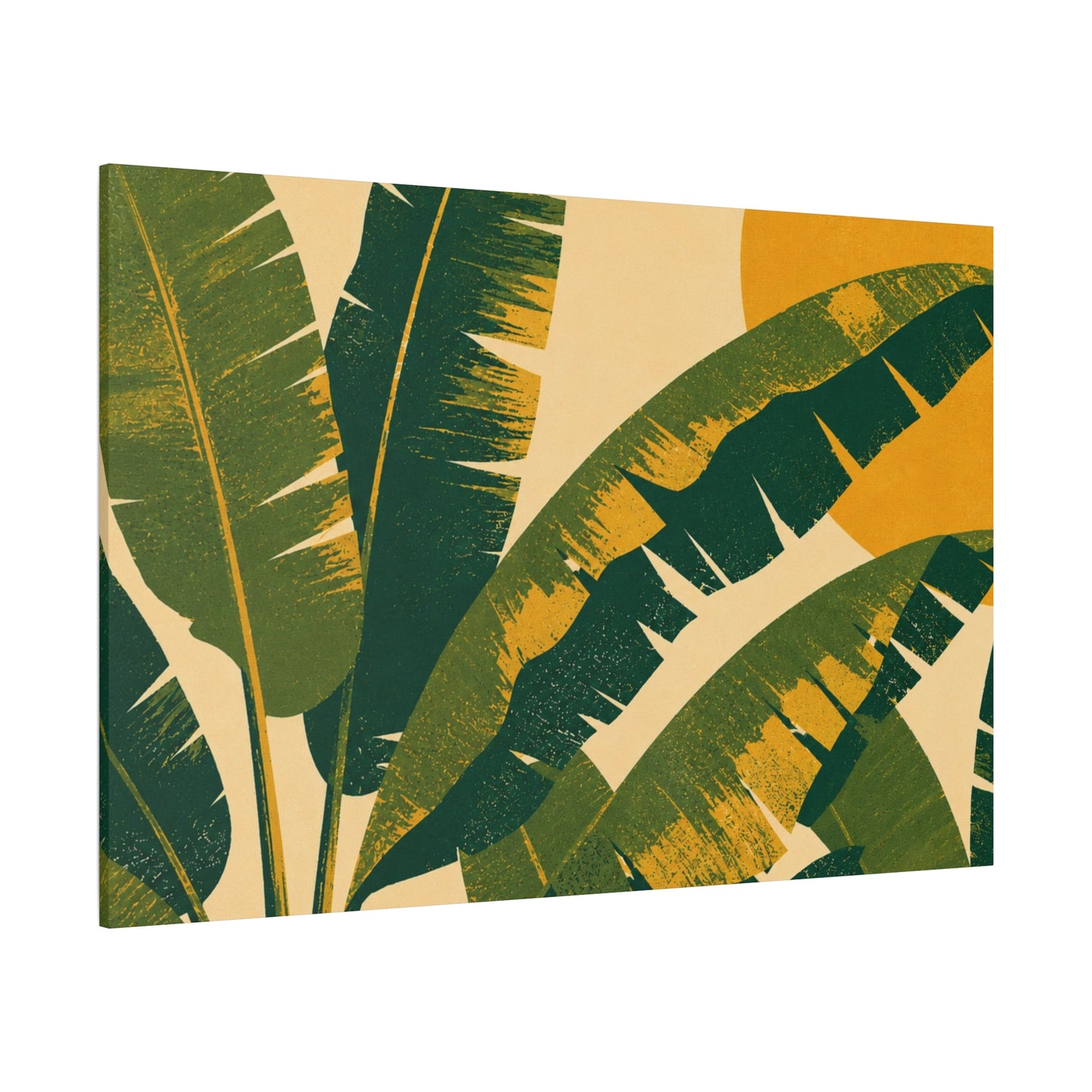 Tropical Banana Leaf Matte Canvas Wall Art – Green & Mustard Botanical Print