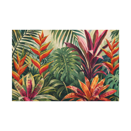 Tropical Botanical Canvas Wall Art – Vibrant Jungle Foliage Matte Stretched Print
