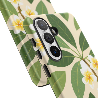 Plumeria Floral Tough Phone Case - Tropical Yellow White Flower Protective Cover
