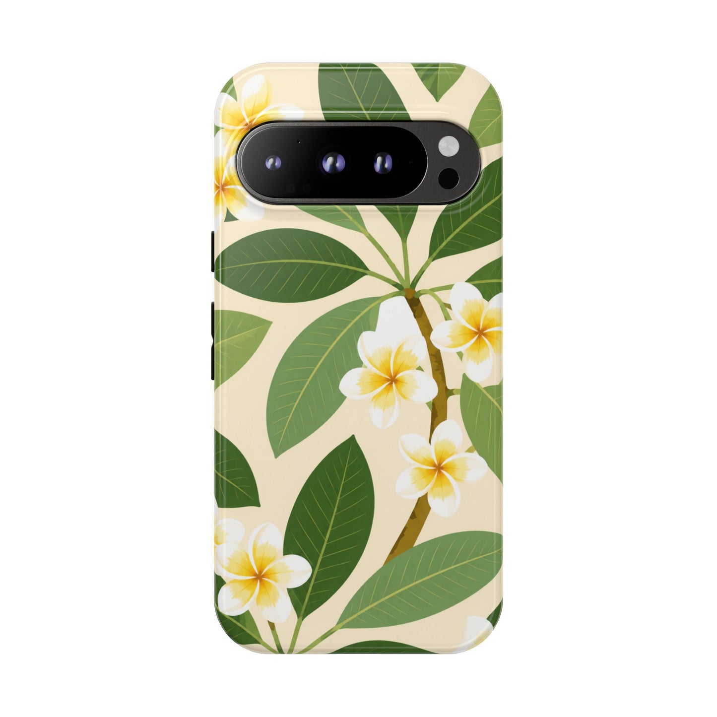 Plumeria Floral Tough Phone Case - Tropical Yellow White Flower Protective Cover