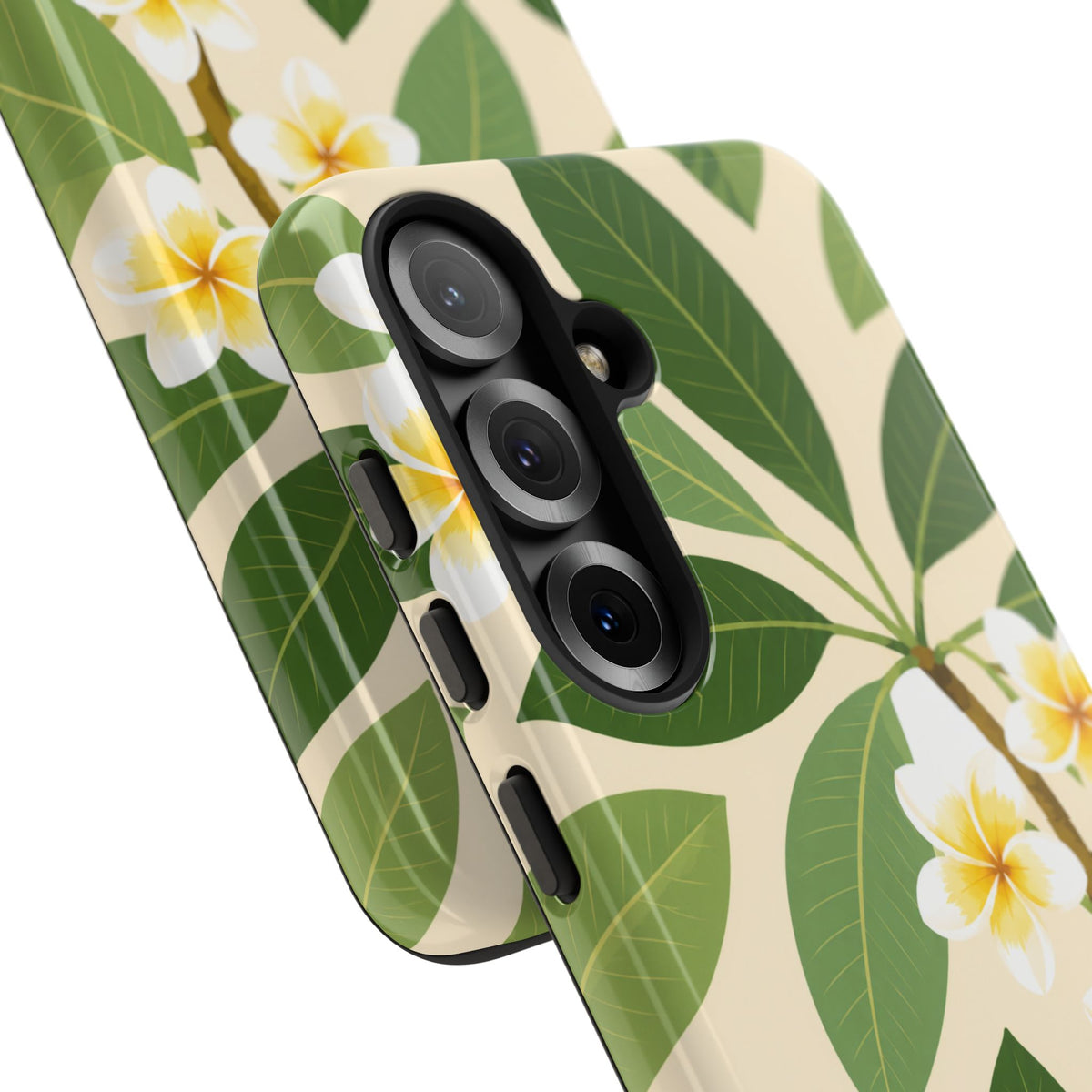 Plumeria Floral Tough Phone Case - Tropical Yellow White Flower Protective Cover