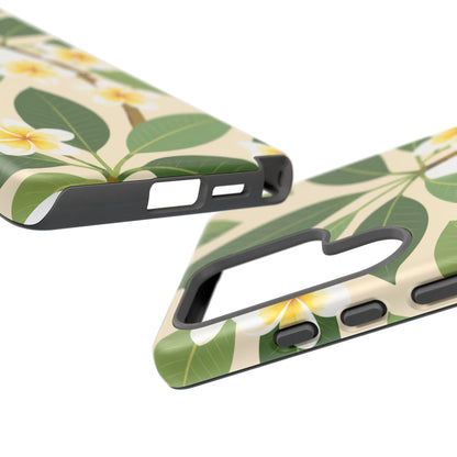 Plumeria Floral Tough Phone Case - Tropical Yellow White Flower Protective Cover