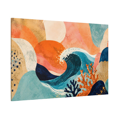 Abstract artwork with a wave and coral design on a white background