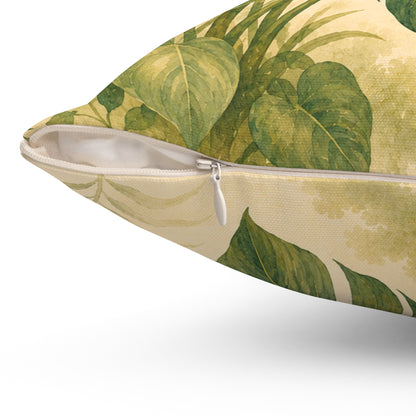 Monstera Leaf Tropical Throw Pillow — Botanical Green Pillow