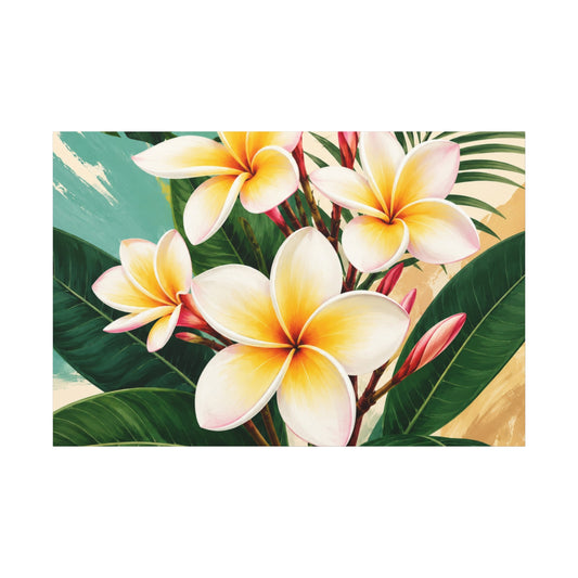 Frangipani Plumeria Tropical Floral Canvas Wall Art — Stretched 1.25" Matte