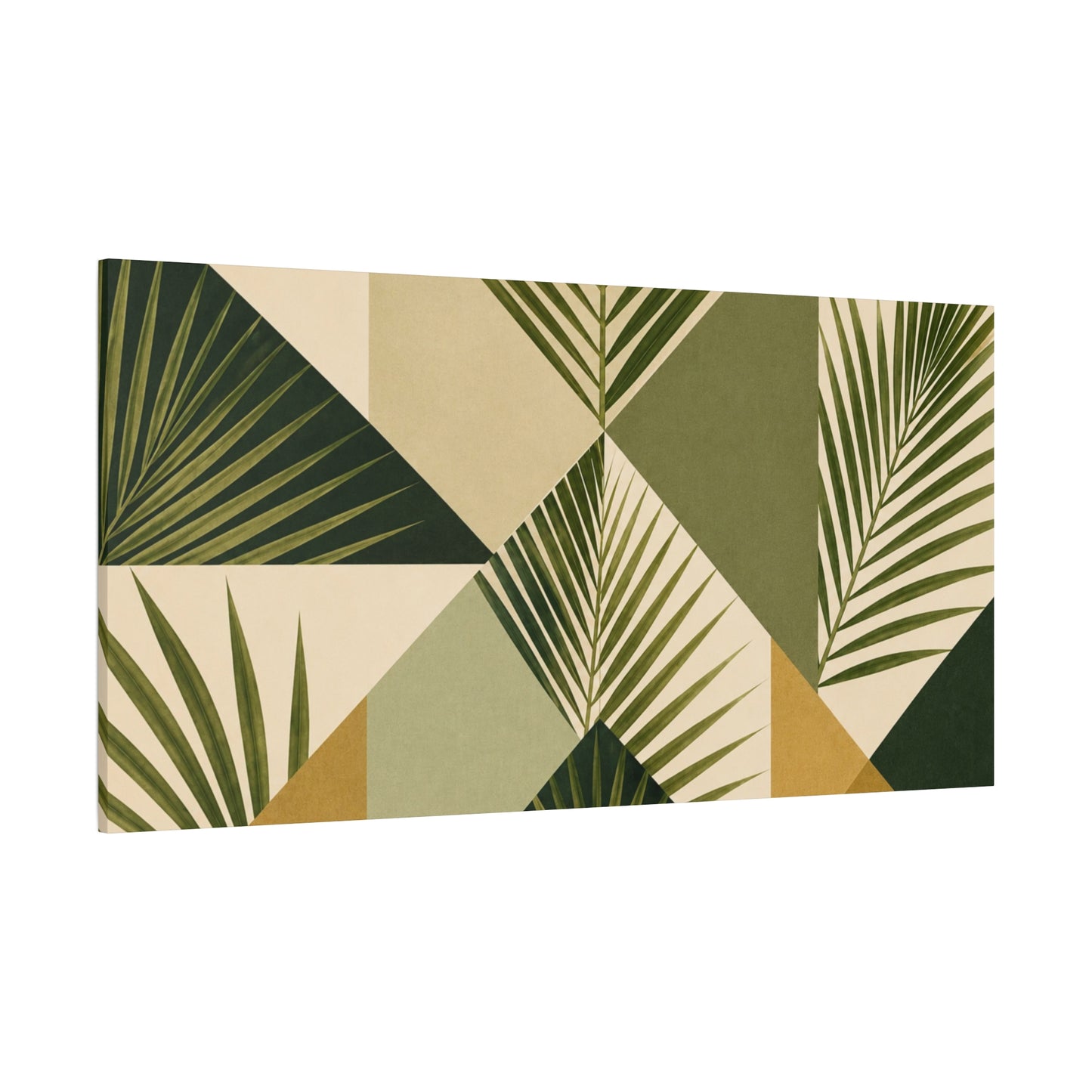 Botanical Geometric Canvas Print — Palm Leaf Wall Art, Stretched Matte Canvas