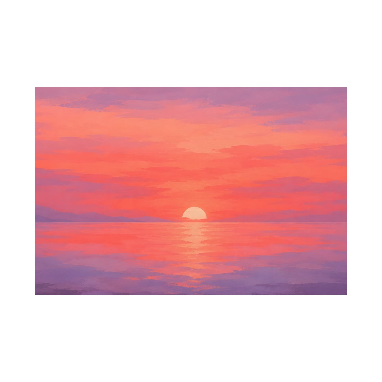 Sunset Seascape Canvas — Pink Orange Ocean Sunset Matte Stretched Wall Art