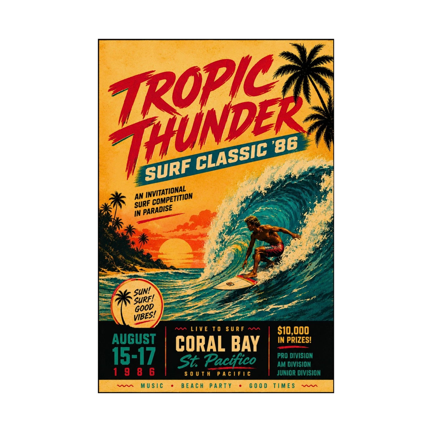 Surf Poster — "Tropic Thunder" Vintage Surf Classic Matte Poster