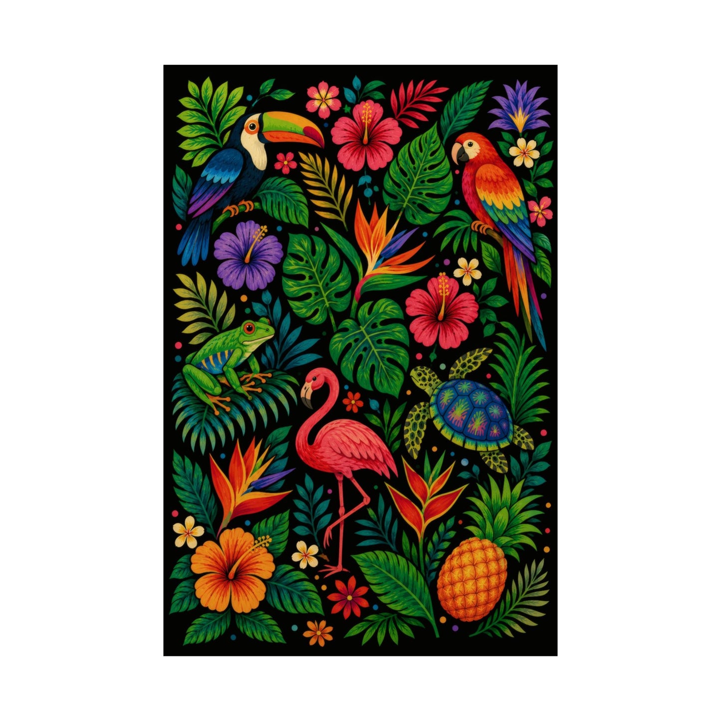 Tropical Wildlife Poster - Vibrant Jungle Birds & Flora Matte Vertical Print
