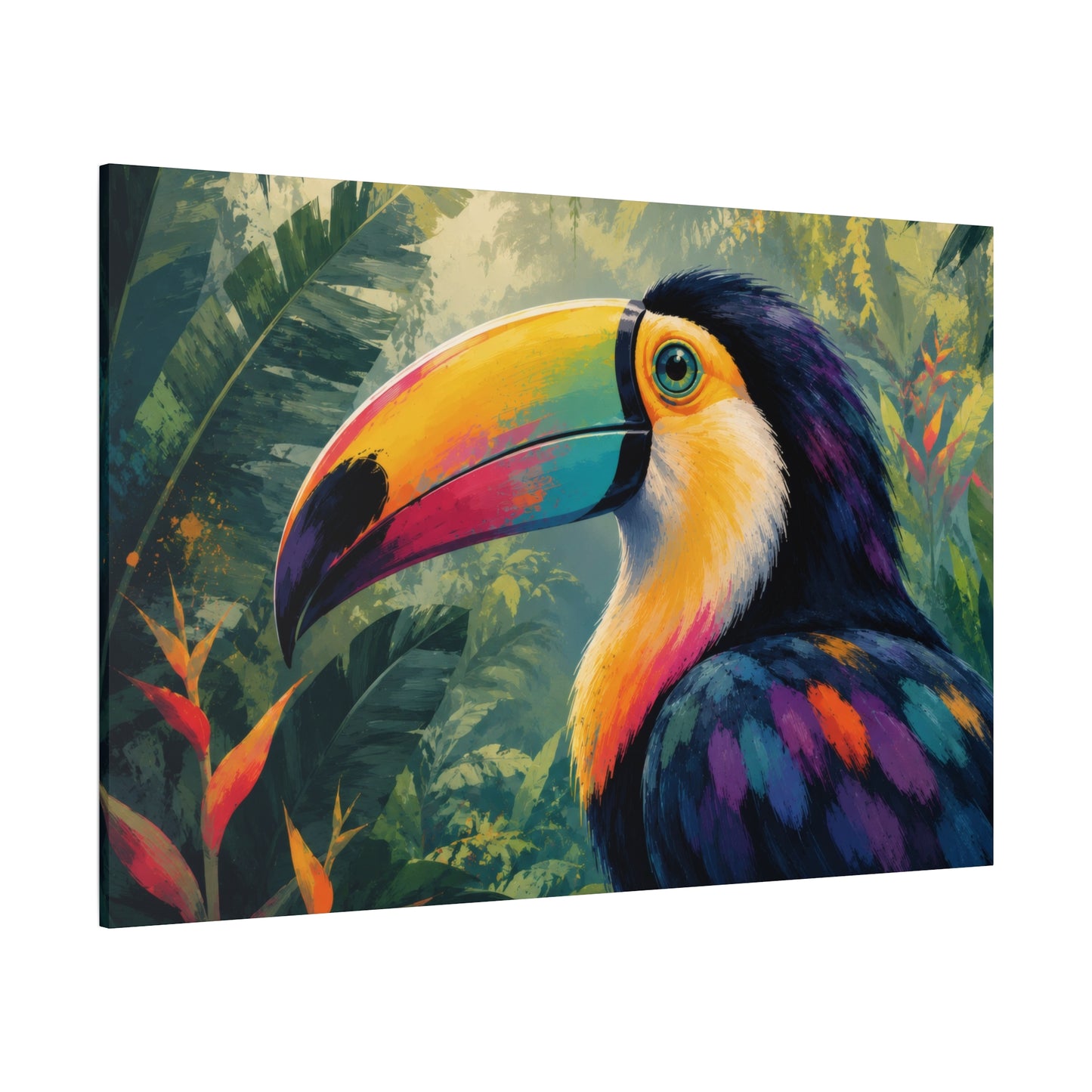 Tropical Toucan Canvas Wall Art - Colorful Jungle Bird Stretched Matte Print