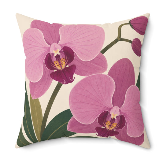 Pink Orchid Floral Throw Pillow — Botanical Square Decorative Pillow