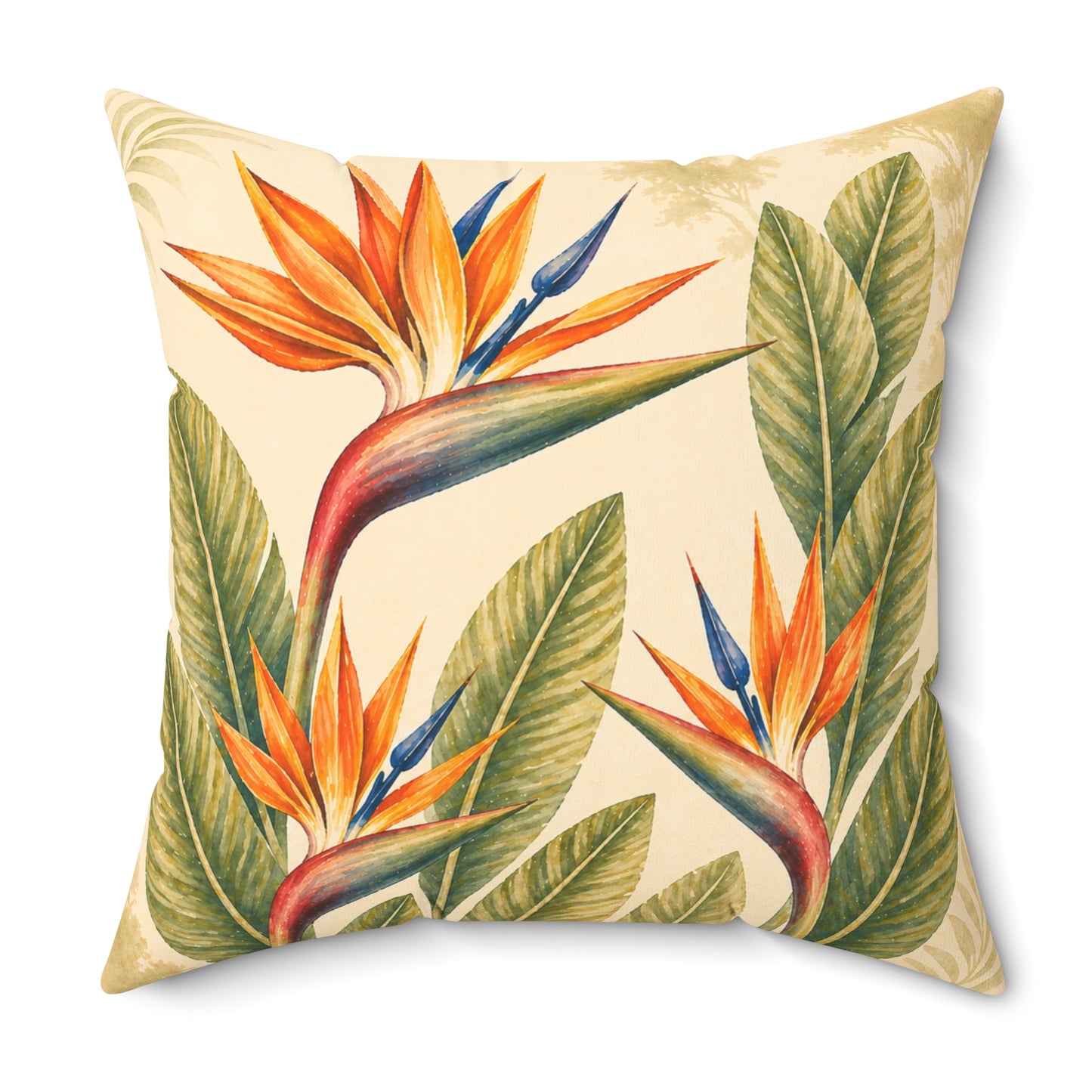 Tropical Bird of Paradise Throw Pillow — Botanical Decorative Accent for Living Room & Patio