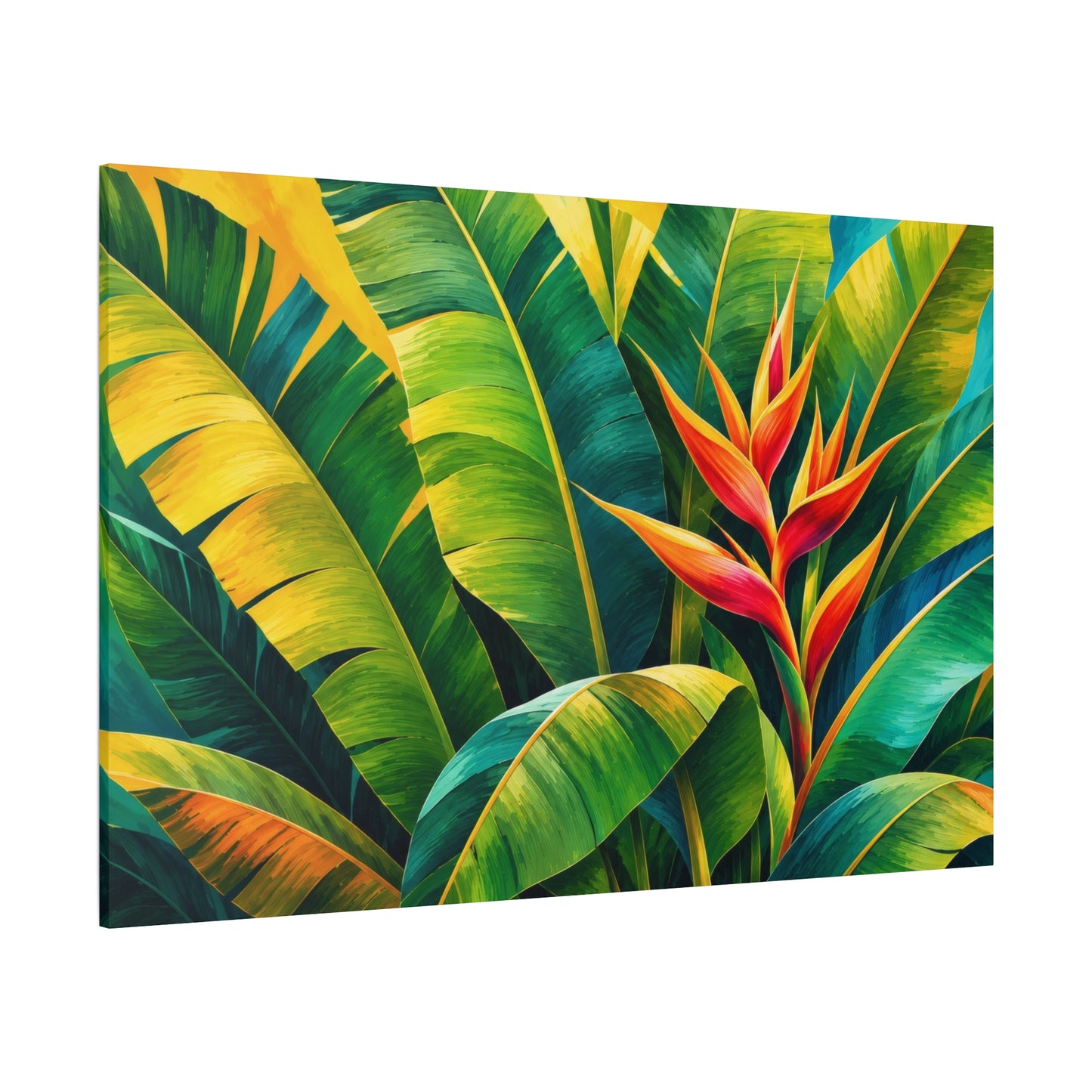Vibrant heliconia canvas wall art side view