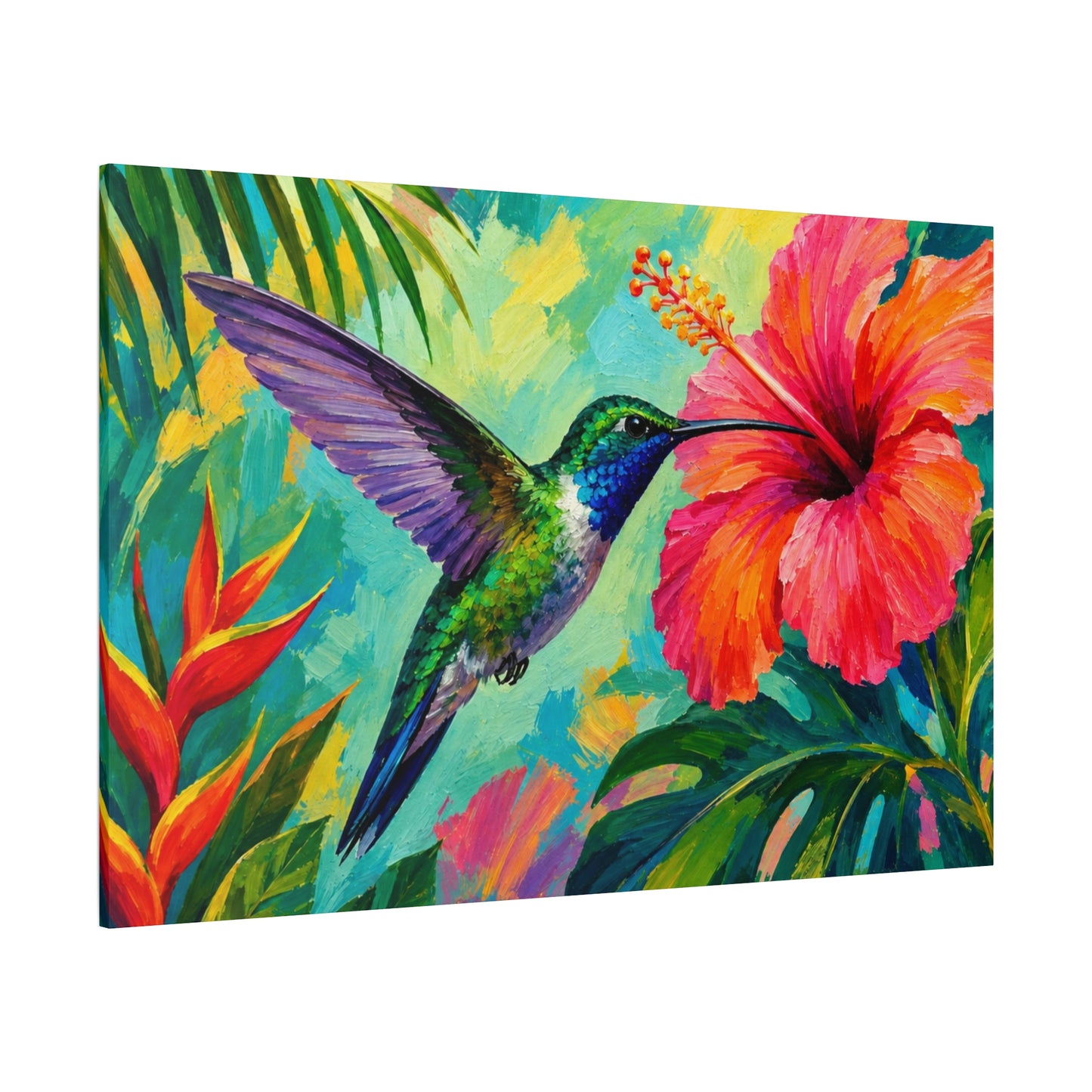 Hummingbird & Hibiscus Tropical Canvas Wall Art – Stretched Matte 1.25"