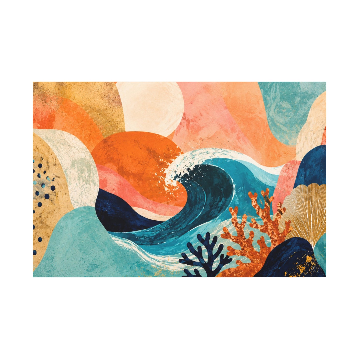 Abstract Ocean Waves Matte Canvas Print — Coastal Coral & Teal Wall Art