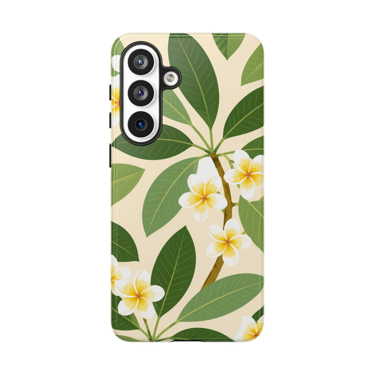 Plumeria Floral Tough Phone Case - Tropical Yellow White Flower Protective Cover