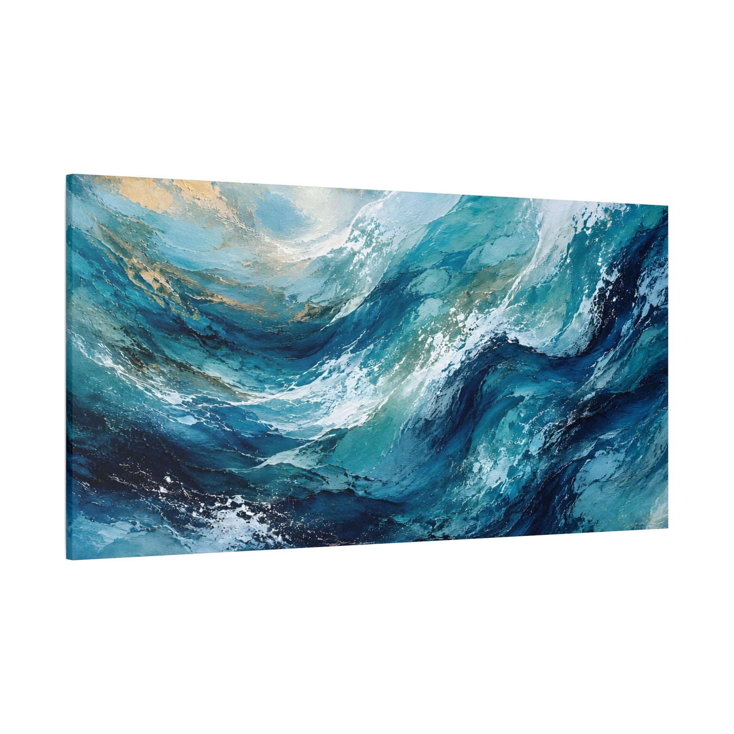 Abstract painting of swirling blue and black colors on a white background