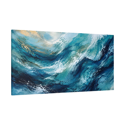 Abstract painting of swirling blue and black colors on a white background