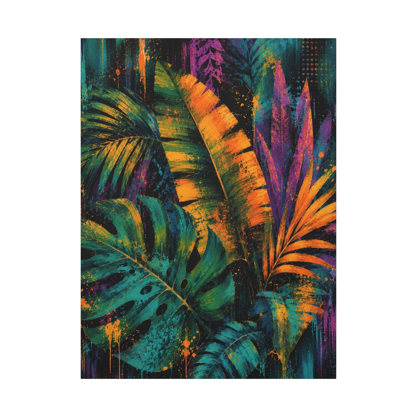 Tropical Foliage Canvas Wall Art - Vibrant Neon Jungle Matte Print