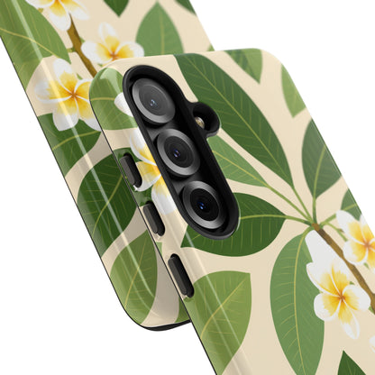 Plumeria Floral Tough Phone Case - Tropical Yellow White Flower Protective Cover