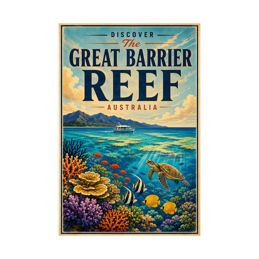 Great Barrier Reef Vintage Travel Poster — Matte Vertical Poster