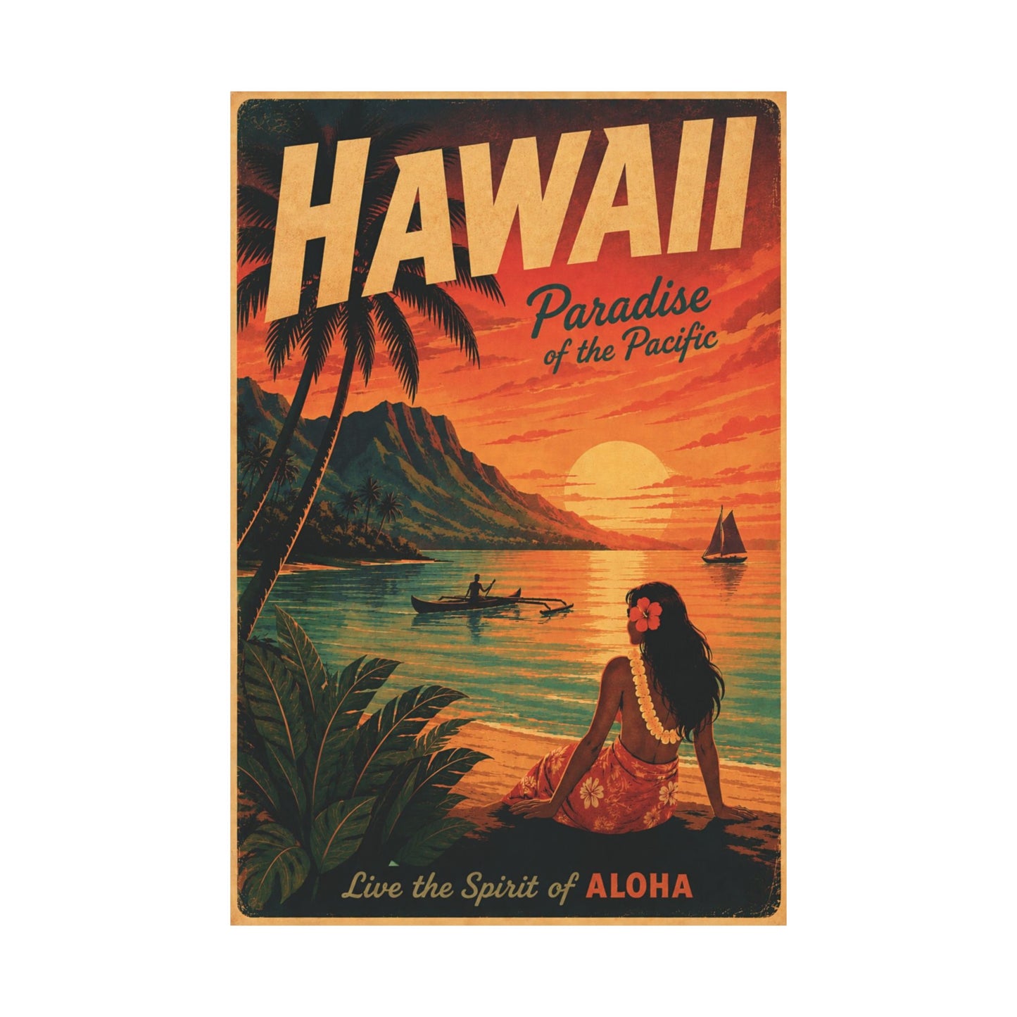 Hawaii Vintage Travel Poster — Live the Spirit of Aloha