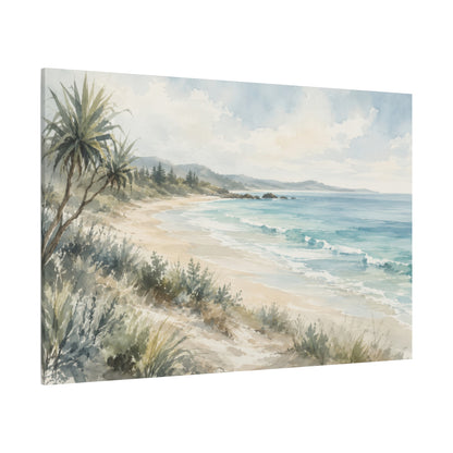 Coastal Beach Watercolor Canvas Print — Stretched Seascape Wall Art