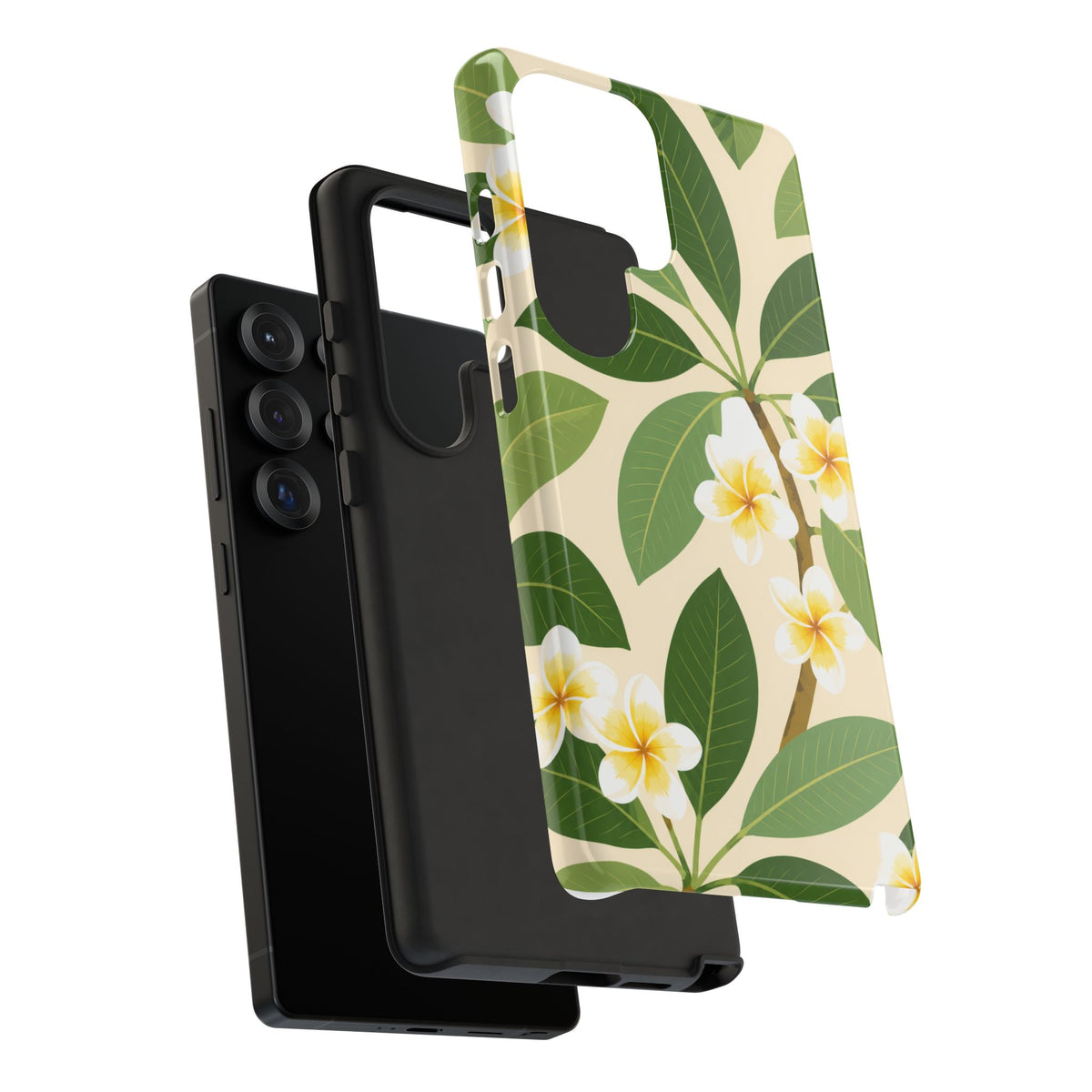 Plumeria Floral Tough Phone Case - Tropical Yellow White Flower Protective Cover