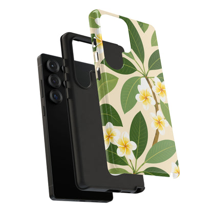 Plumeria Floral Tough Phone Case - Tropical Yellow White Flower Protective Cover